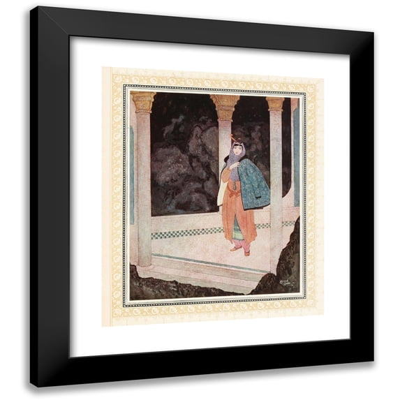Edmund Dulac 20x23 Black Modern Framed Museum Art Print Titled - The Prince Meets a Noble Lady in the Underground Palace (1914)