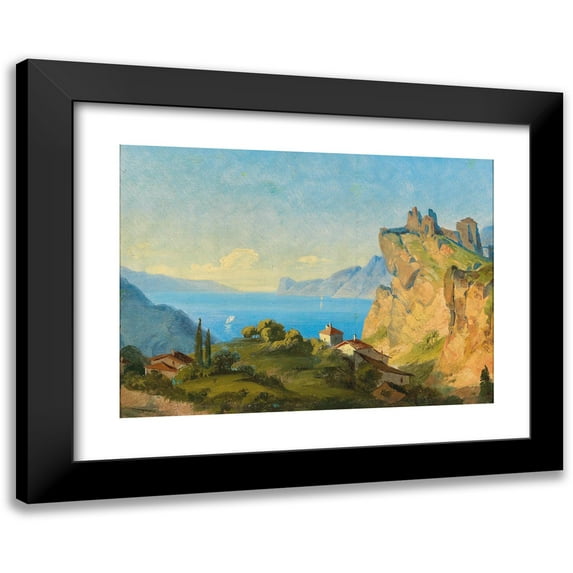 Edmund Von Wörndle 14x11 Black Modern Framed Museum Art Print Titled - View of Nago on Lake Garda