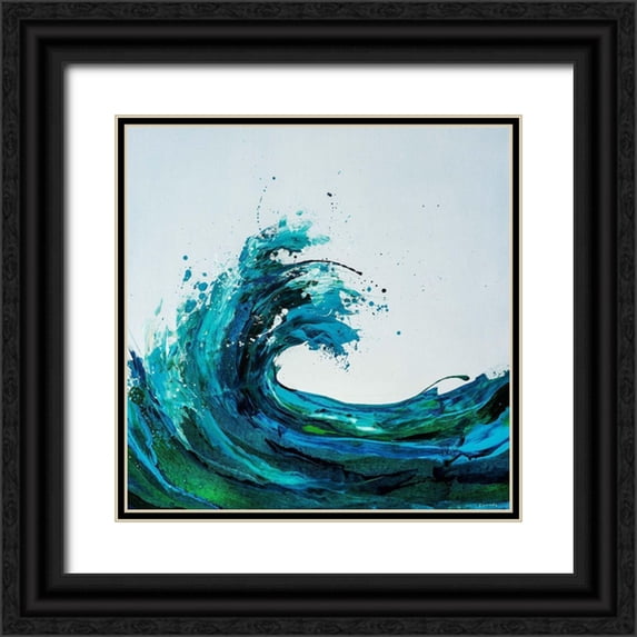 Edmunds, Sydney 26x26 Black Ornate Wood Framed with Double Matting Museum Art Print Titled - Seafoam Wave
