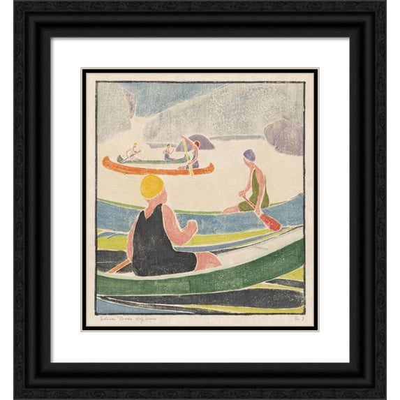 Edna Boies Hopkins 12x13 Black Ornate Wood Framed Double Matted Museum Art Print Titled: Canoes (C. 1917-1918)