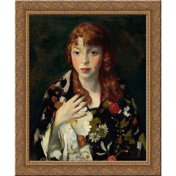 Edna Smith in a Japanese Wrap 24x20 Gold Ornate Wood Framed Canvas Art by Robert Henri