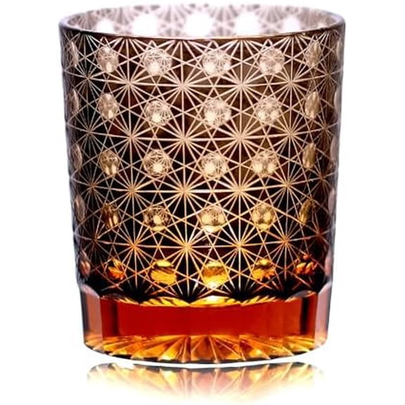 Edo Kiriko Hand Carved Drinking Glass Tumbler Amber Black Whisky Glasees for Hotel Home Drinking glasses For Bourbon Cocktail Glasses With Gift Box$$Home Decor, Kitchen, & Other