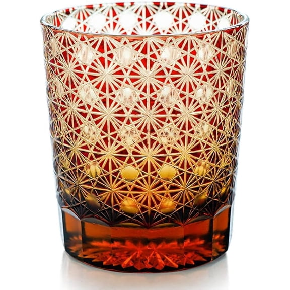 Edo Kiriko Wine Glass Japanese style Hand Blown Glasses 250ml Amber Red Tumbler For Whiskey-Cocktail-Vodka-Beer Drinkingware Glasses Crystal Whiskey With Gift Box$$Home Decor, Kitchen, & Other