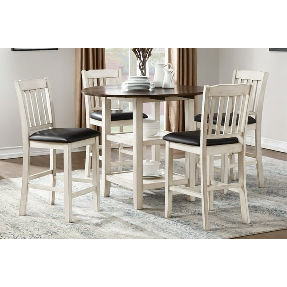 Edo White Wood 5-Piece Dining Set - Round Table & 4 Windsor Chairs, Seats 4, Rubberwood & MDF, White Finish, Perfect for Dining Room