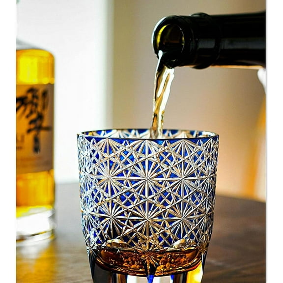 Edo style Color Hand Cut Crystal Glass Tumbler Whisky Gass 9 Oz Glassware with Luxury Gift Box,Cocktail-Vodka-Beer Drinkingware Glasses In Gift Carton (C)