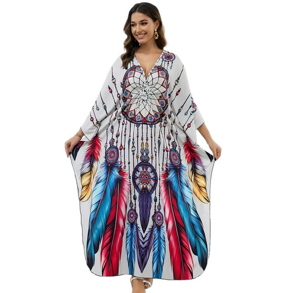 Edolynsa Beach Kaftan Cover up for Women Plus Szie Moroccan Dress Boho Arabic Dresses Maxi Resort Wear Caftan Loungewear House Wear