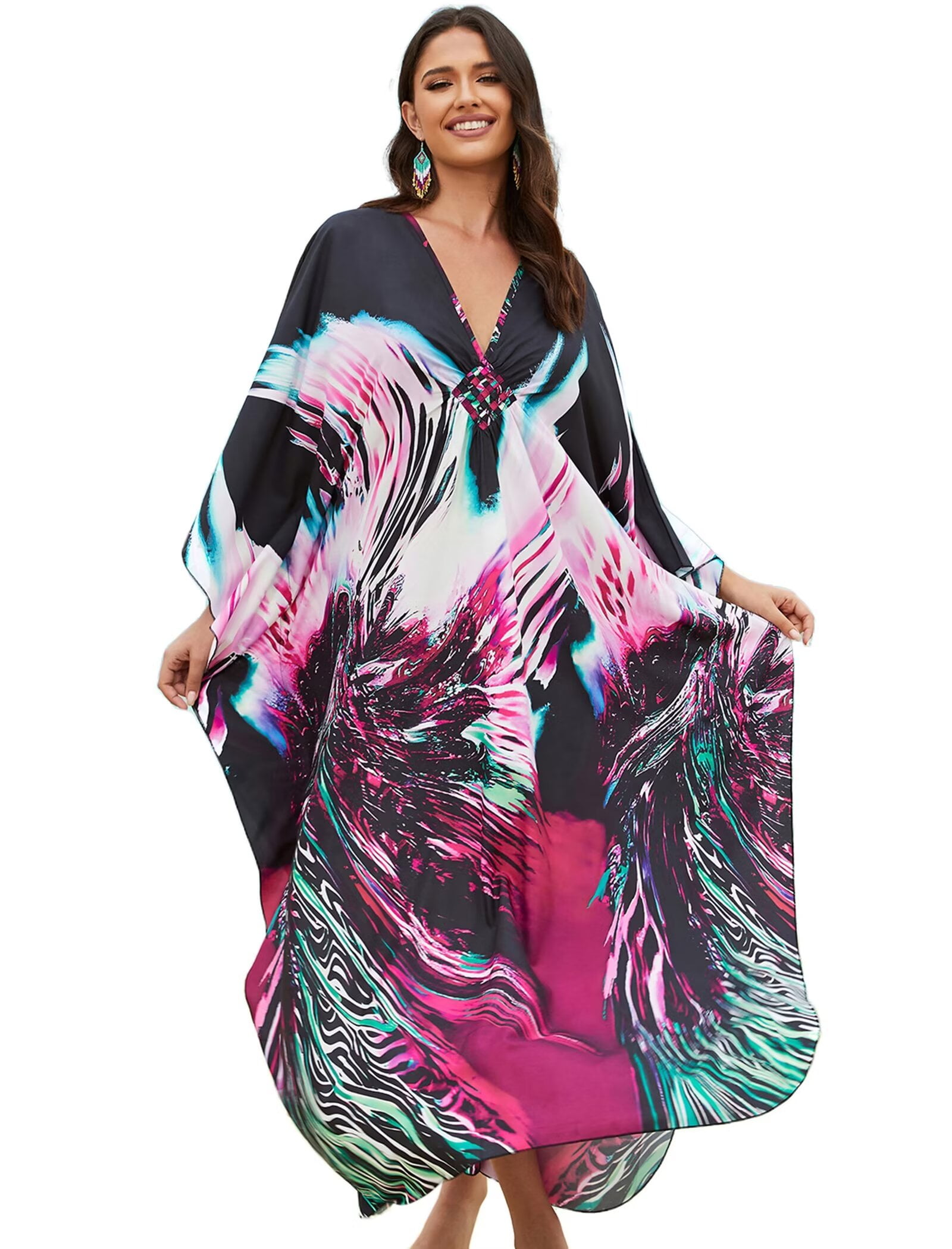 Edolynsa Beach Party Casual Dress Batwing Sleeve Swimsuit Cover Up ...