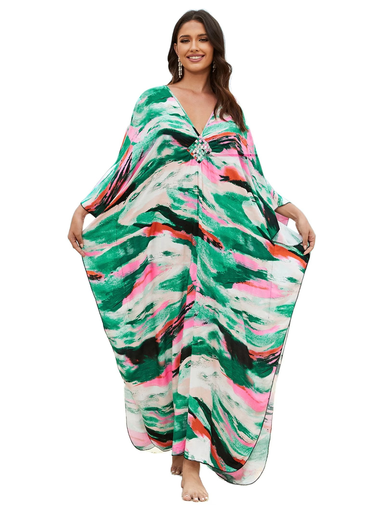 Edolynsa Boho Beach Cover up for Swimwear Women Plus Size Kaftan Dresses Summer Outfits Beach