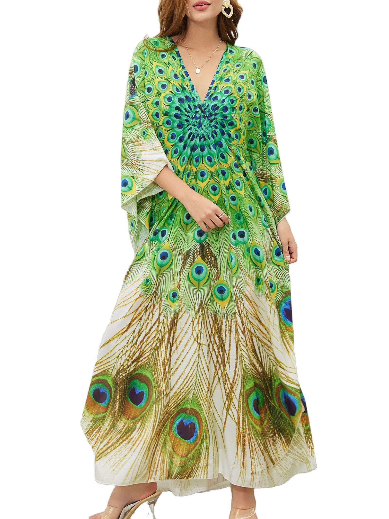 Phagun Floral Y Del Leopardo Piel De Animal Bikini Kaftan De Playa Para Mujer Maxi Vestido Largo Caftan-S-L