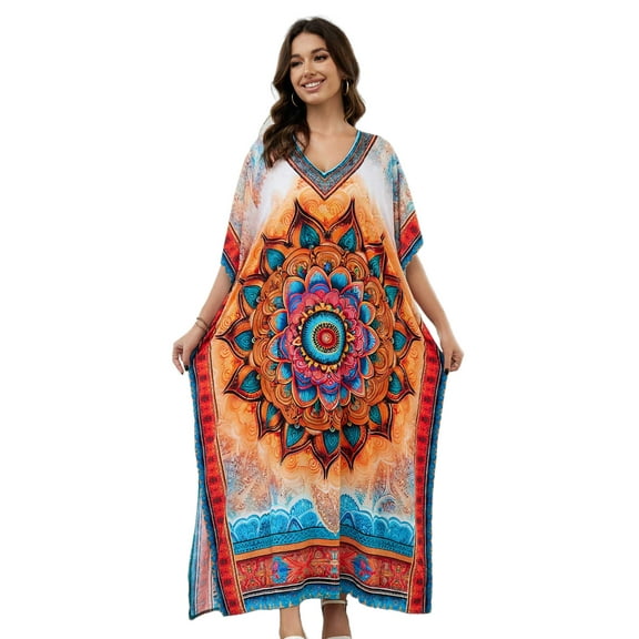 Edolynsa Caftan Loungewear for Women Long Kaftan Dresses Maxi Beach Dress Gown Top Night Dress Resort Wear House Wear