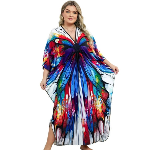 Edolynsa Caftans for Women Plus Size Swimwear Kaftan Cover up Loose Fit Beachwear Moroccan Dresses Lounge Dress