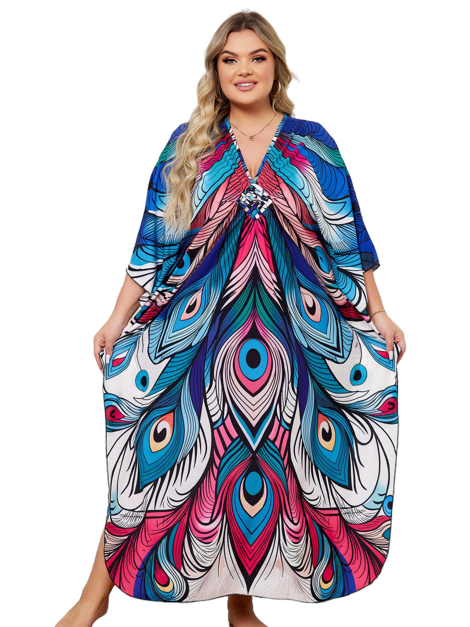 African Inspired Embroidered Kaftan - Rayon Maxi Dress, Plus Size, Maternity, Beach Coverup & Lounge Wear