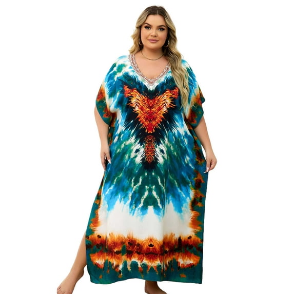 Edolynsa Caftans for Women Plus Size Swimwear Kaftan Cover up Loose Fit Beachwear Mumu House Dress Nightgown