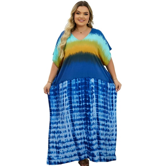 Edolynsa Caftans for Women Plus Size Swimwear Kaftan Cover up Loose Fit Beachwear Mumu House Dress Nightgown
