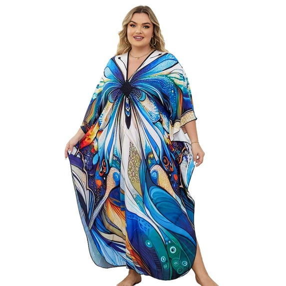 Edolynsa Caftans for Women Plus Size Swimwear Kaftan Cover up Loose Fit Beachwear Vacation Outfits Bathing Suit Coverups