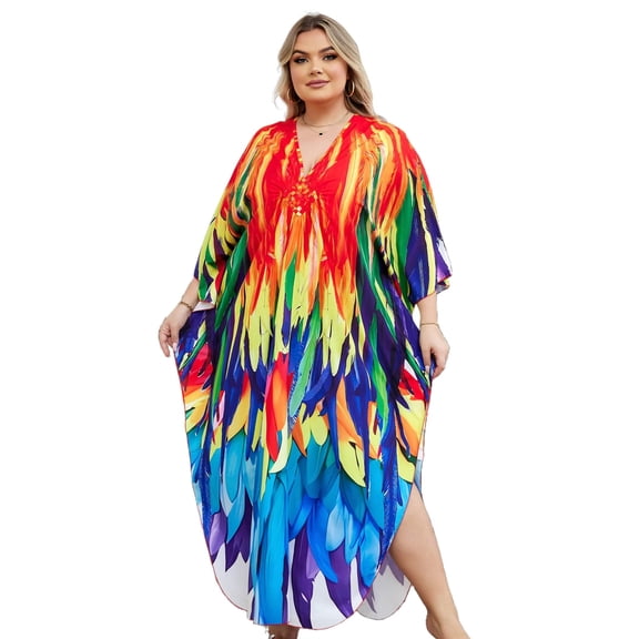 Edolynsa Caftans for Women Plus Size Swimwear Kaftan Cover up Maxi Beach Dresses Older Women Summer Outfits