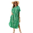 thumbnail image 1 of Edolynsa Casual Summer Women's Clothing Green Striped Outfit Button Down Kimono Cardigan Plus Size Swim Cover Up, 1 of 10