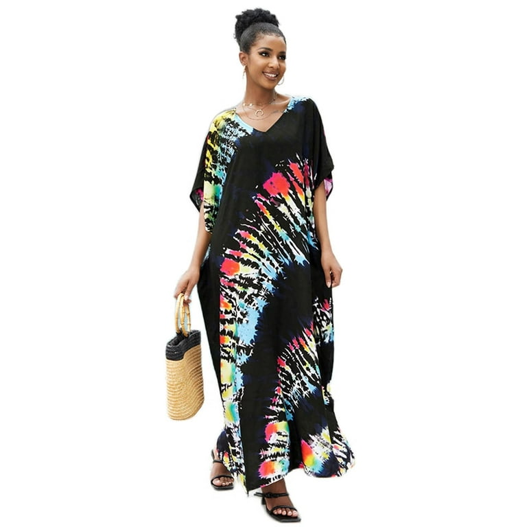 Tie Dyed Striped Maxi Kaftan Dress Tie Dyed Striped Maxi Kaftan Dress