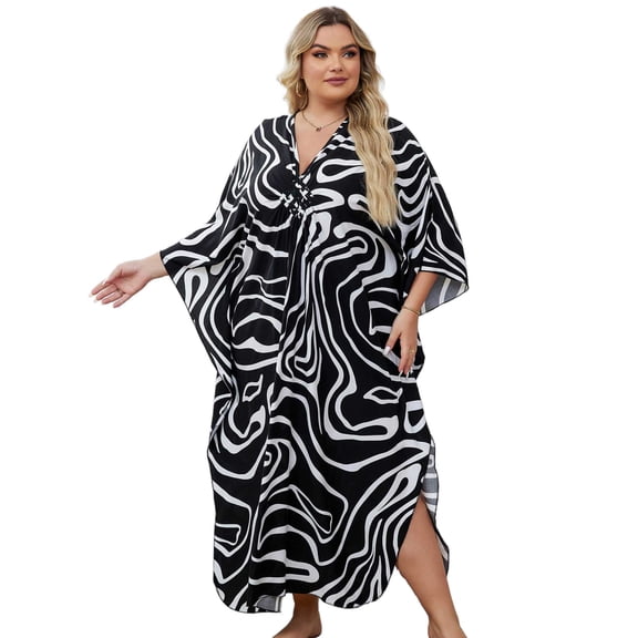 Edolynsa Kaftan Cover up Dresses for Women Long Caftan Loungewear Beachwear Summer Resort Outfits Casual Night Gown