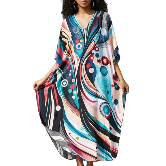 Edolynsa Kaftan Dress for Women Plus Size Caftan Loungewear Maxi Beach Dress Swimsuit Cover up mumu Dress Nightgown