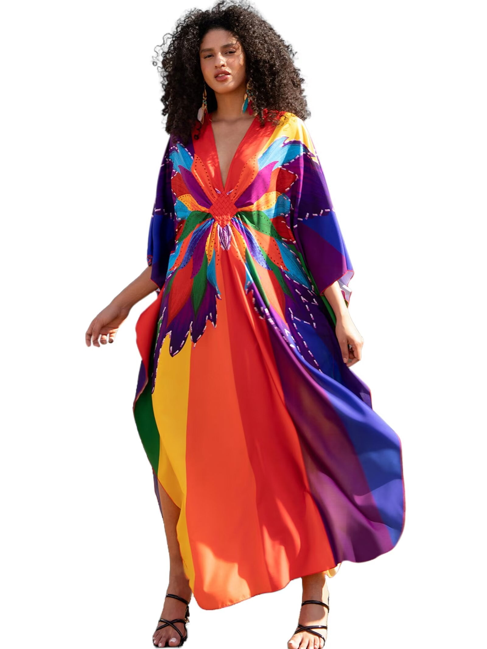 Edolynsa Kaftan Dresses for Women Batwing Sleeve Swimsuit Coverups Long ...