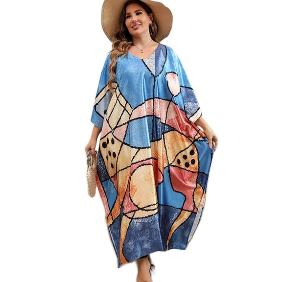 Edolynsa Plus Size Africa Kaftan Dress Batwing Sleeve Bathing Suit Cover up Long Summer Outfit