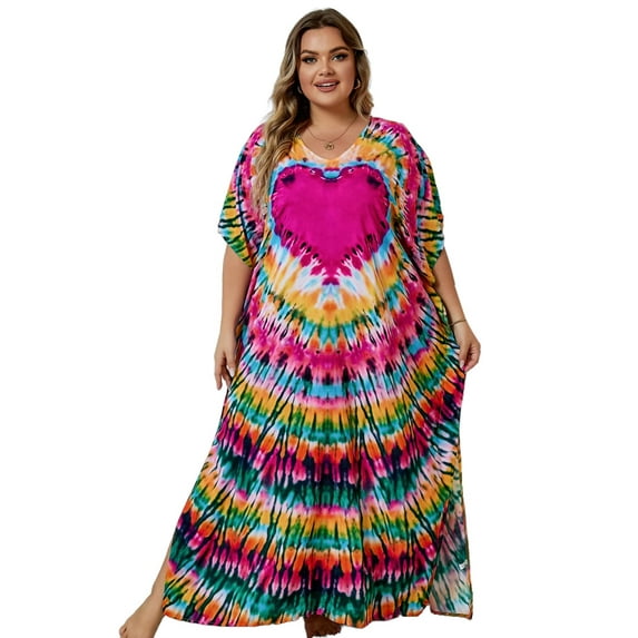 Edolynsa Plus Size Kaftan Dresses for Women Maxi Beach Dress Bathing Suit Cover up Lightweight Resort Wear Mumu Dress