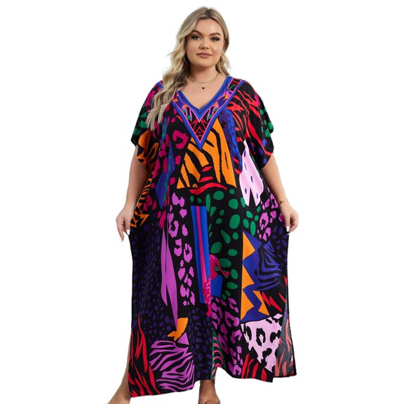 Edolynsa Plus Size Kaftan Dresses for Women Maxi Beach Dress Bathing Suit Cover up Lightweight Resort Wear Mumu Dress