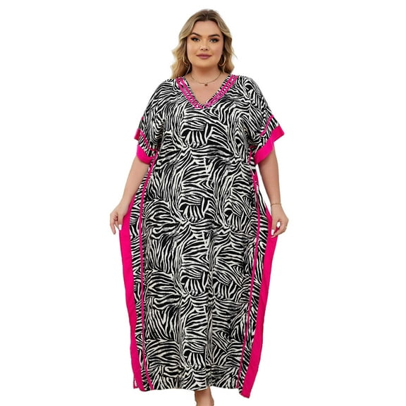 Edolynsa Plus Size Kaftan Dresses for Women Maxi Beach Dress Bathing Suit Cover up Lightweight Resort Wear Mumu Dress