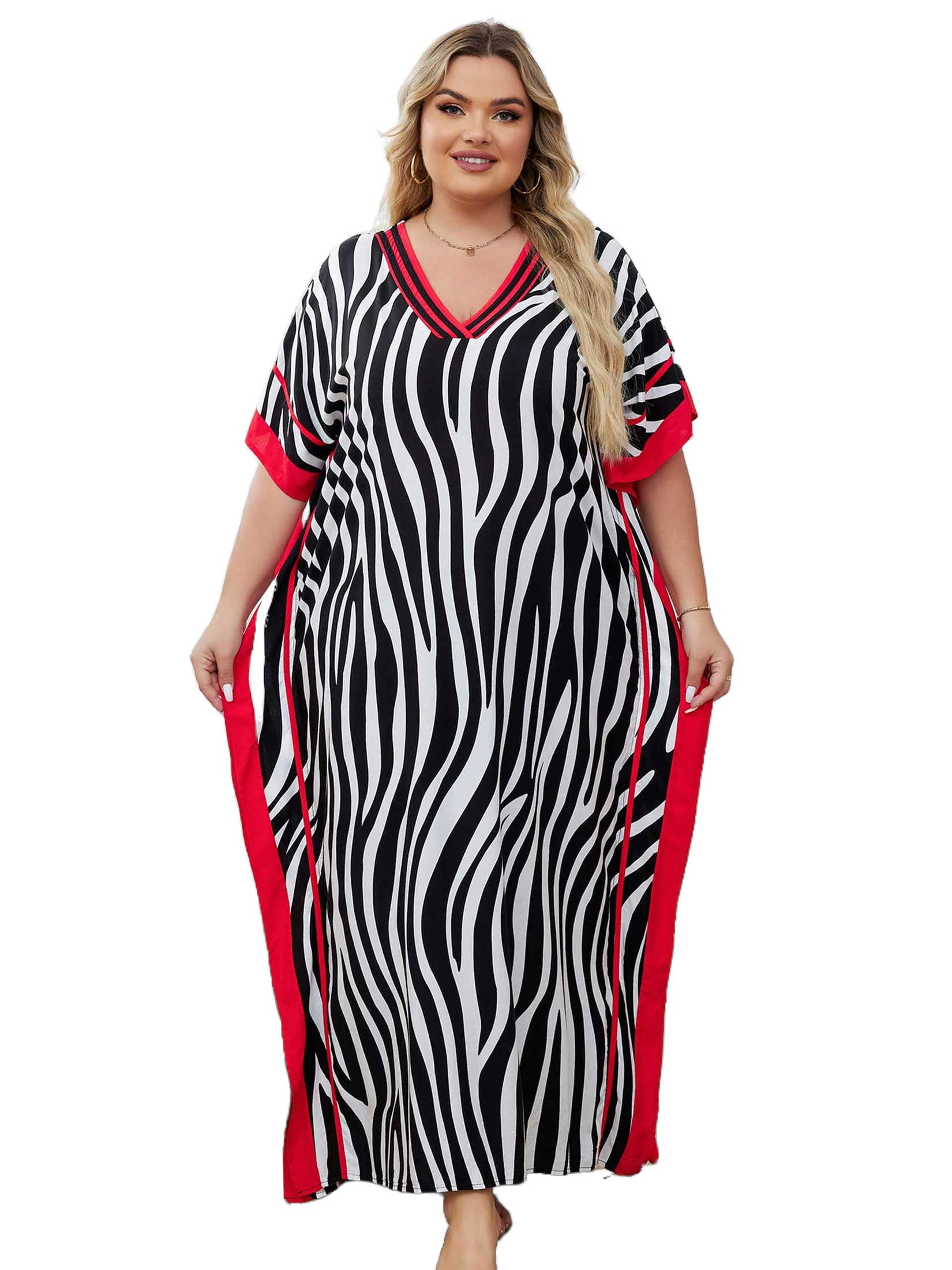 Light Peach Animal Print Polyester Women Plus Size Kaftan Cruise Dress