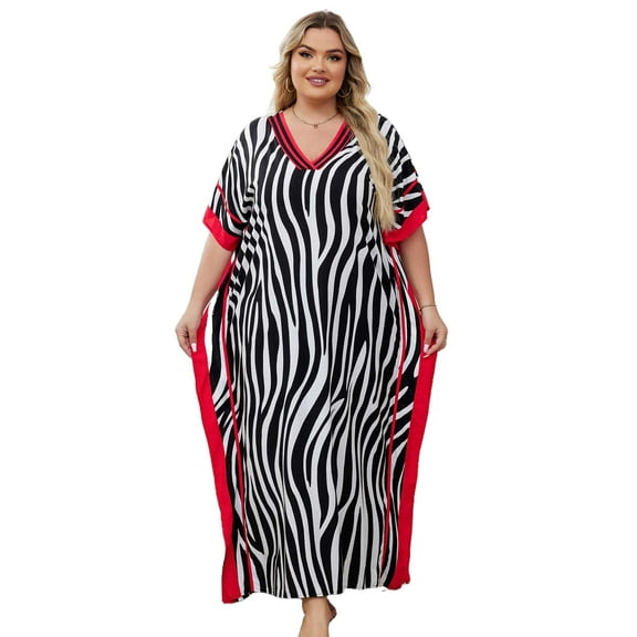 Edolynsa Plus Size Kaftan Dresses for Women Maxi Beach Dress Bathing Suit Cover up Lightweight Resort Wear Mumu Dress