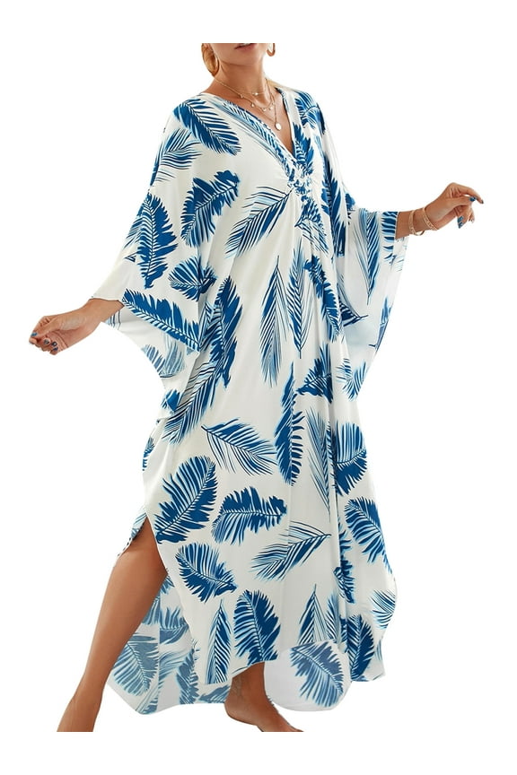 Plus Size Kaftan Dresses for Women Print Swimwear Cover up Beach Caftan Robe Maxi Loungewear