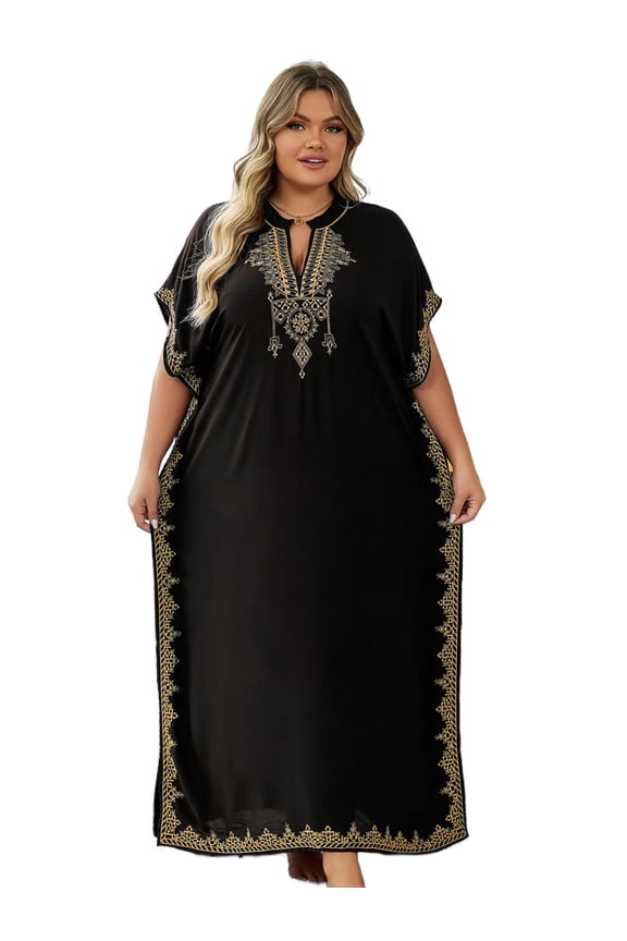 Plus Size Moroccan Kaftan Dress for Women Embroidery Caftan Tunic Maxi Beach Dresses Bathing Suit Cover up Sleepwear