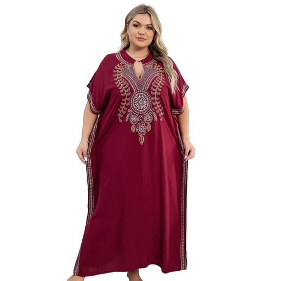 Edolynsa Plus Size Moroccan Kaftan Dress for Women Embroidery Caftan Tunic Maxi Beach Dresses Bathing Suit Cover up Sleepwear