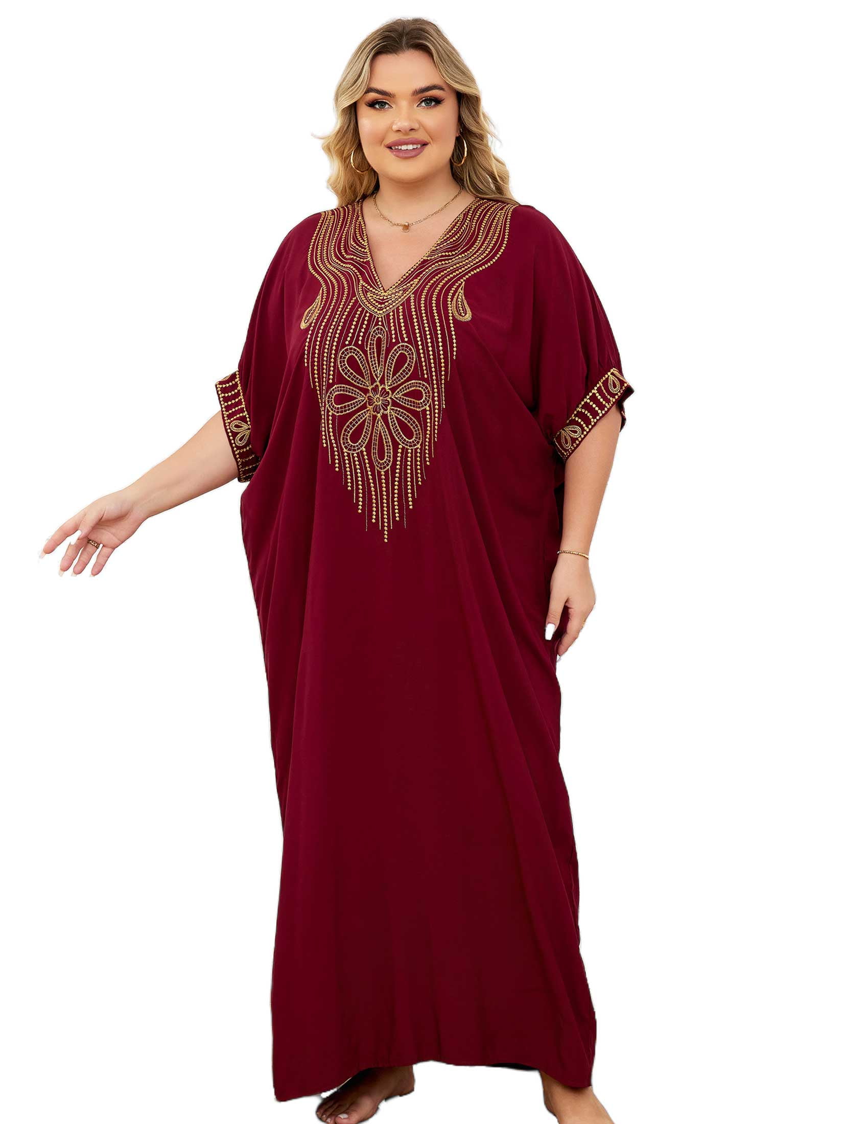 Kaftano Tunica Abito Holiday TOP Plus Size - Taglia Unica (Fits 14-24 UK) - Morbido Poliestere Con Manica 3/4