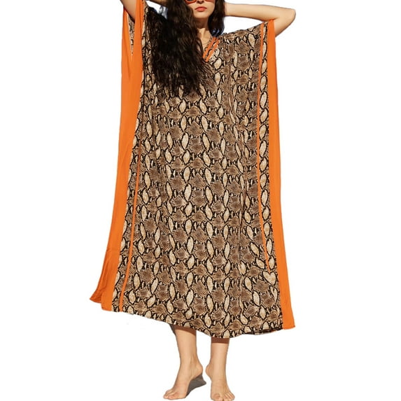 Edolynsa Snake Kaftan Dresses for Women Loose Beachwear Elegant Caftan Loungewear Swimwear Coverup Vacation Wear