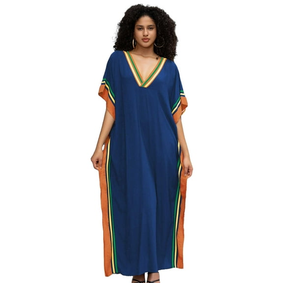 Edolynsa Swimwear Cover up for Women Loose Kaftan Gown Long Caftan Robe Printed Moomoo Dresses Casual Nightgown