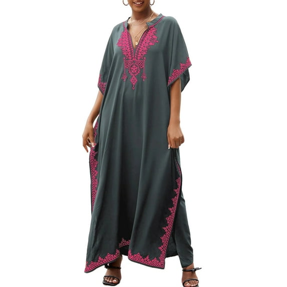 Edolynsa Women Bathing Suit Cover up Long Kaftan Dress Caftan Loungewear Maxi Gown Nightdress Loose Moomoo Dress Summer Tunic