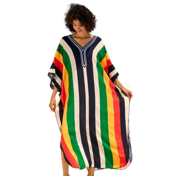 Edolynsa Women Print Kaftan Cover up Casual Summer Dress Plus Size Cafan Loungewear Maxi Beachwear Long Resort Outfits