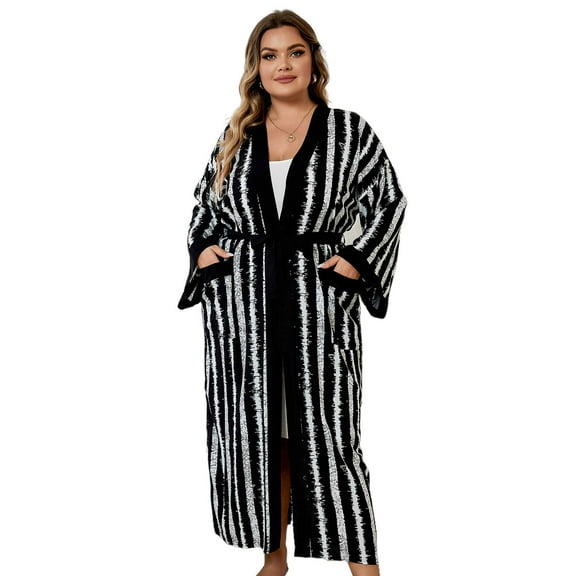 Edolynsa Women's Kimono Cover Up Open Front Loose Fit Maxi Cardigan Stripes Bathing Suit Coverups Vacation Outfits