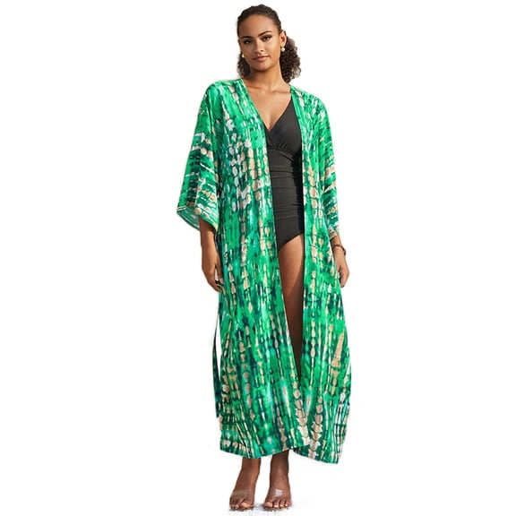 Edolynsa Women's Tie-dye Kimono Light Weight Summer Cardigan Large Size Bathing Suit Cover Up Long Sleeve Resort Wear