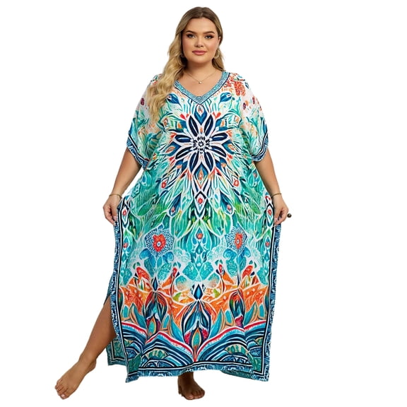 Edolynsa Womens Beach Kafan Coverups Oversized Caftan Loungewear Plus Size Bathing Suit Cover up Maxi mumu Dresses Long Tops
