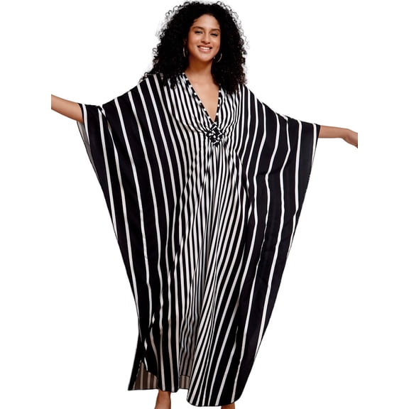 Edolynsa Womens Floral Kaftan Dress Plus Size Caftan Loungewear Bathing Suit Cover up Maxi Beach Dress Older Women Summer Dress