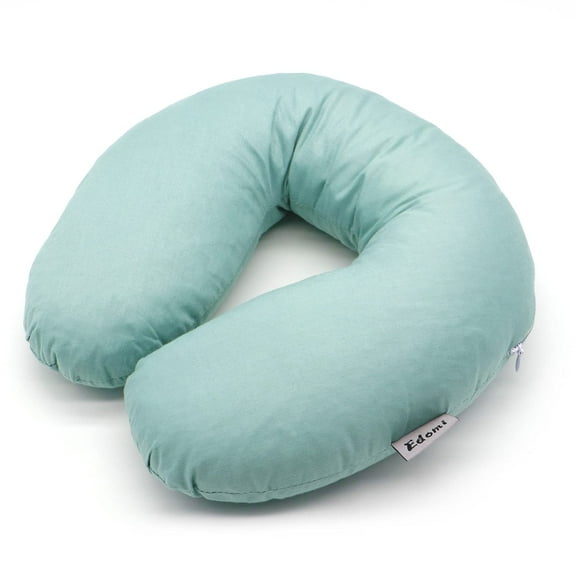 Edomi Buckwheat Pillow for Neck Pain Neck Pillow Comfortable U Shaped Travel Pillow Portable Pillow for Sleeping Recliner Chair Washable Pillowcase Buckwheat Hulls Filling (12x12 Inch, Blue)
