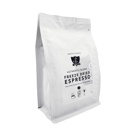 Edono Rucci Freeze Dried Espresso, Authentic Blend, 8oz Bag  Bold, Smooth Flavor with Notes of Dark Chocolate, Raw Sugar & Marshmallow