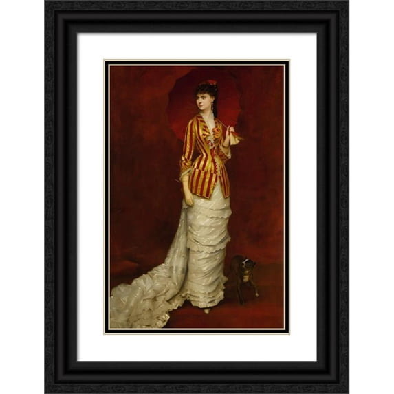 Edouard Alexandre Sain 11x14 Black Ornate Wood Framed Double Matted Museum Art Print Titled: The Red Parasol