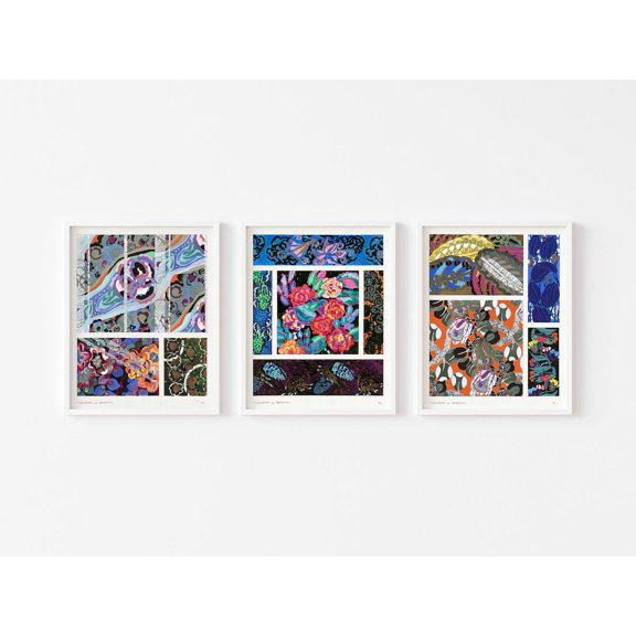 Edouard Benedictus Variations Pattern Wall Art Print Set, Vintage Colorful Decor