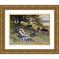 thumbnail image 1 of Edouard Bernard Debat-Ponsan 14x12 Gold Ornate Wood Frame and Double Matted Museum Art Print Titled - The Cowherd (1910), 1 of 4