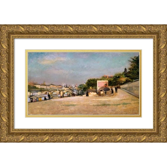 Edouard Crémieux 24x16 Gold Ornate Framed and Double Matted Museum Art Print Titled - The Pont Des Arts and Le Pont-Neuf, Seen from the Berge Du Pont Des Saints-Peres (1880)