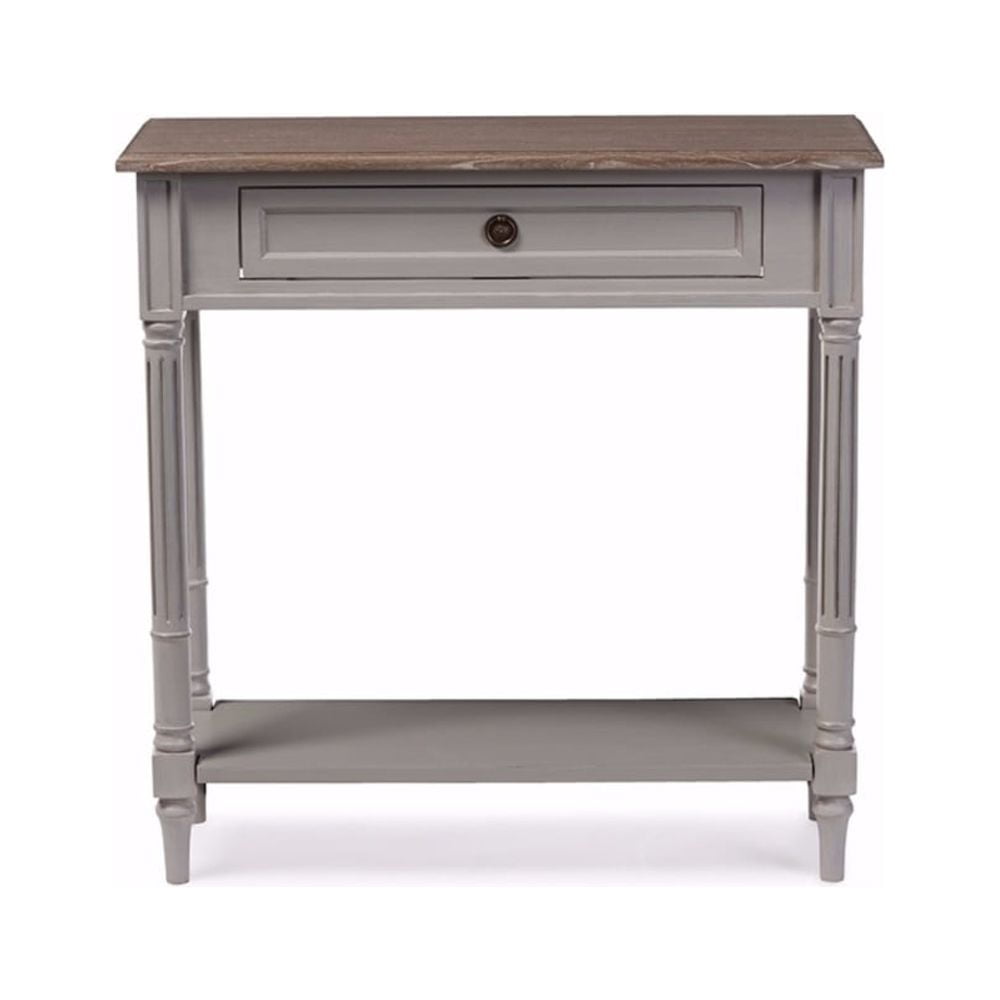 Edouard Two-Tone Weathered Oak & Light Grey Console Table with Drawer